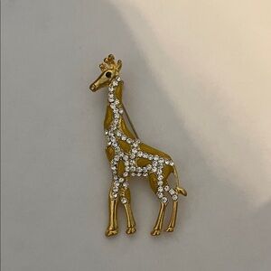 Gold Giraffe Brooch with Rhinestones